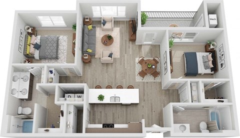 Floor plan for 2 beds, 2 baths, 1115 sqft